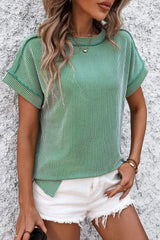 Striped Round Neck Short Sleeve T-Shirt - Trendsi - Flyclothing LLC