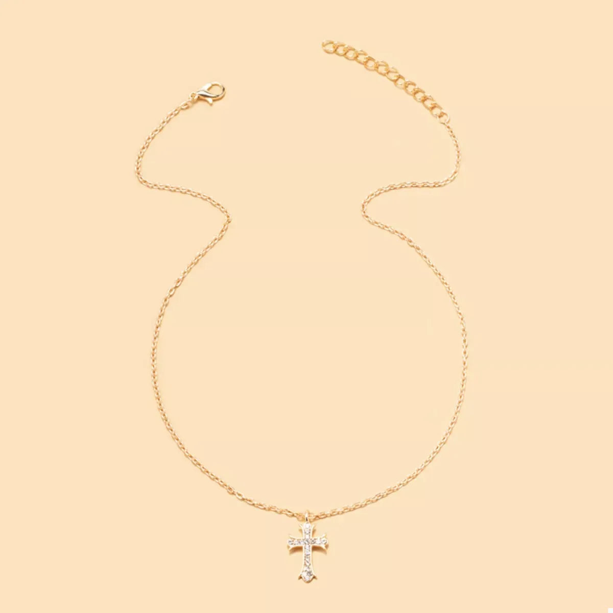 18K Gold-Plated Rhinestone Cross Necklace - Trendsi - Flyclothing LLC