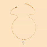 18K Gold-Plated Rhinestone Cross Necklace - Trendsi - Flyclothing LLC