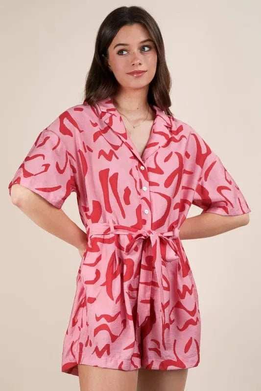 VERY J Oversized Printed Button Down Resort Romper - Trendsi - Flyclothing LLC