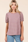 Mittoshop Contrast Striped Short Puff Sleeve Knit Top - Trendsi