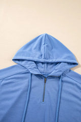 Drawstring Zipped Short Sleeve Hoodie and Shorts Set - Trendsi - Flyclothing LLC