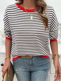 Striped Round Neck Dropped Shoulder Sweater - Trendsi - Flyclothing LLC