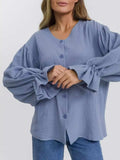 Button Up Flounce Sleeve Shirt - Trendsi - Flyclothing LLC