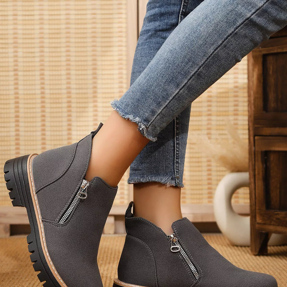 Ankle Boots with Zipper Accent - Trendsi - Flyclothing LLC