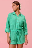 SO ME Textured Knit Button Front Romper - Trendsi