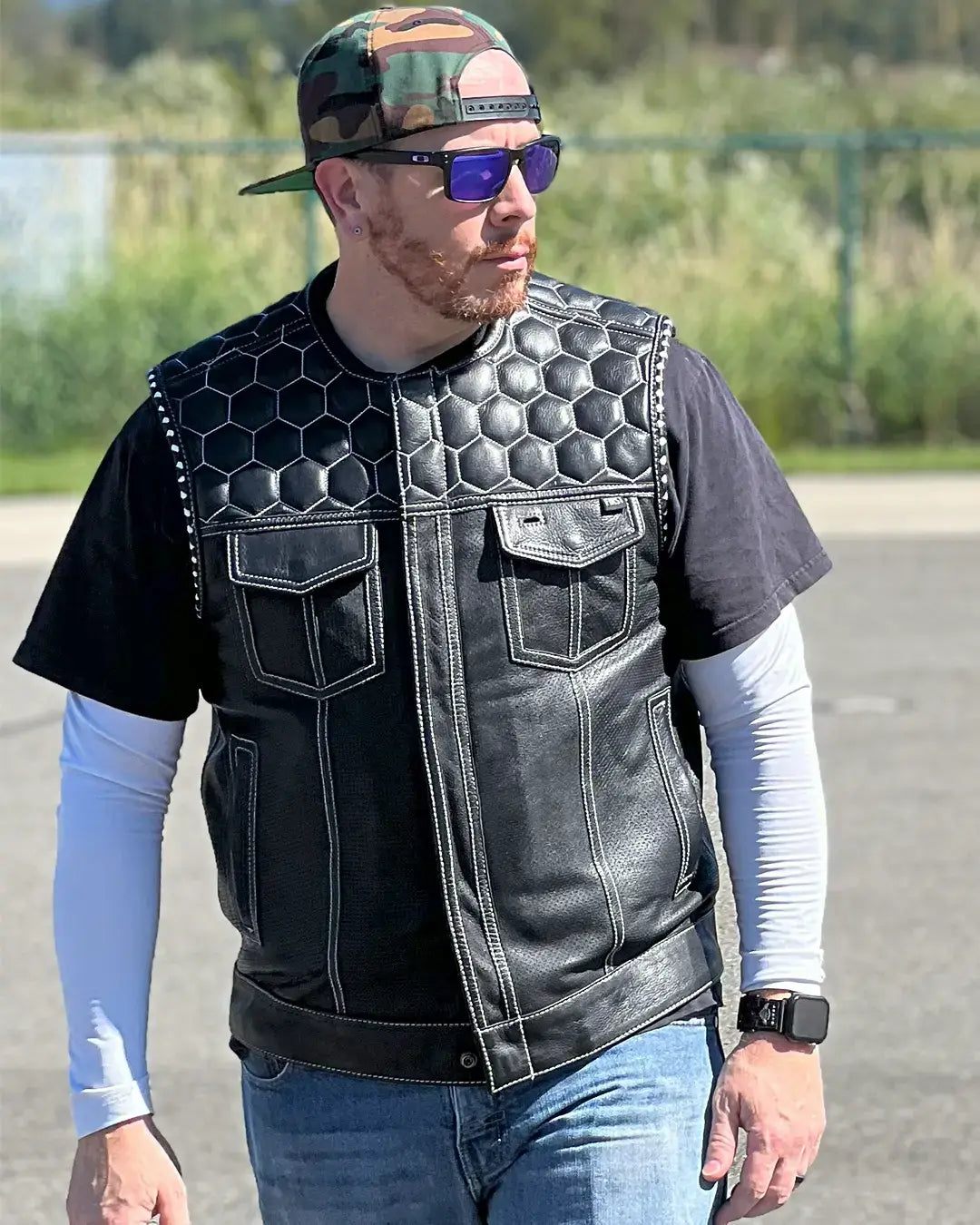 Hornet Perforated Men's Club Style Leather Vest - First Manufacturing Company - Flyclothing LLC