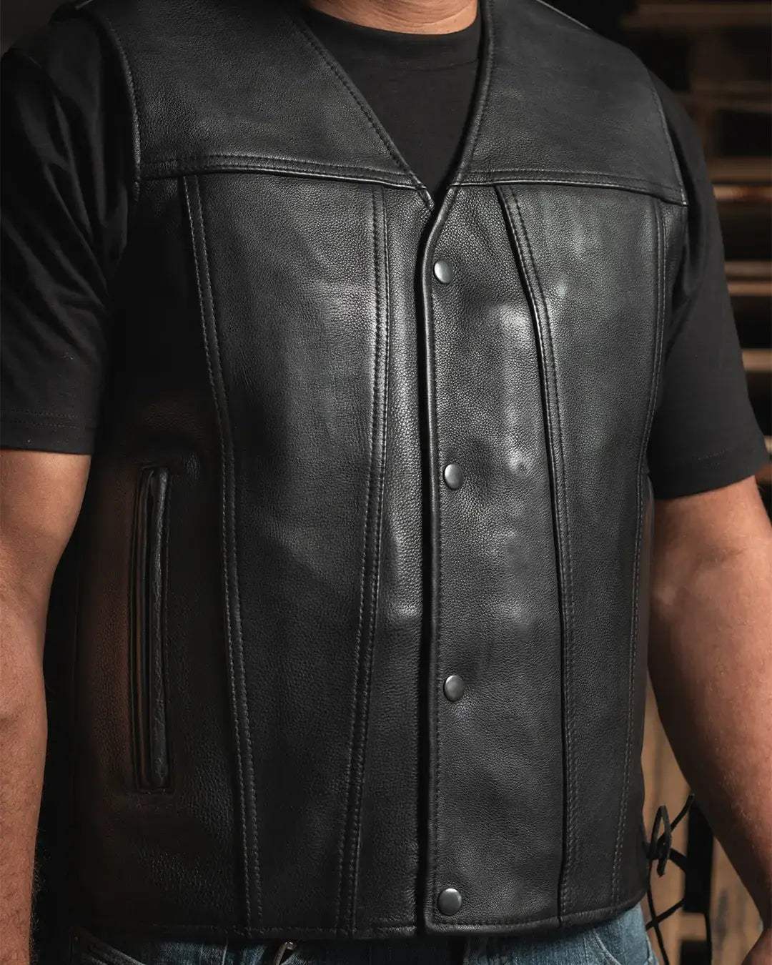 Gambler Men's Motorcycle Leather Vest - First Manufacturing Company - Flyclothing LLC