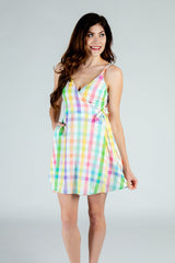 The Savannah Swinger | Pastel Plaid Strappy Dress - Shinesty