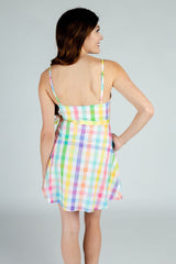 The Savannah Swinger | Pastel Plaid Strappy Dress - Shinesty