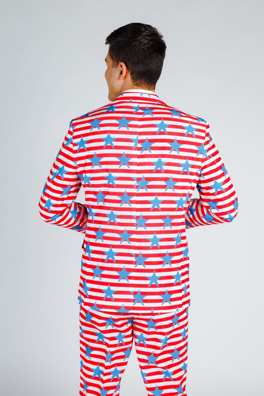 The Nautical Lad | USA Big Knit Printed Party Blazer - Shinesty