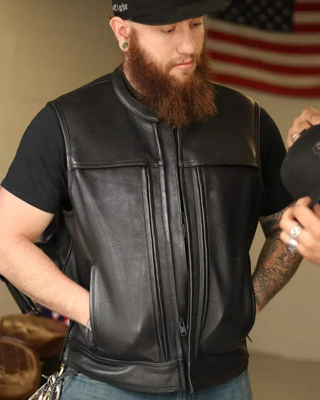 Rampage - Men's Motorcycle Leather Vest - First Manufacturing Company - Flyclothing LLC