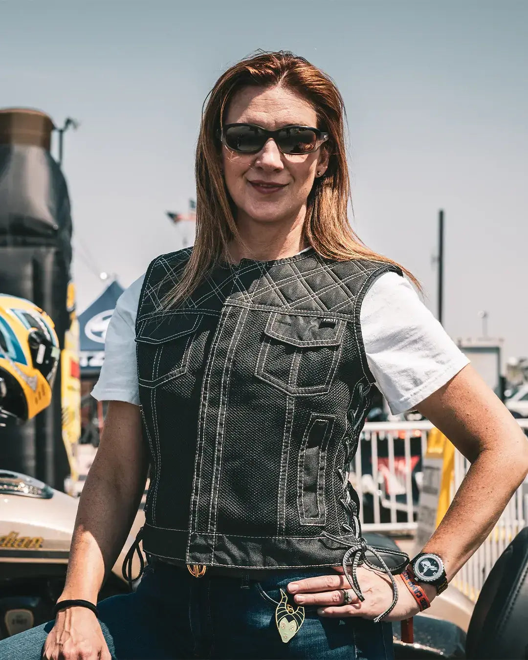 Bonnie Moto Mesh Women's Motorcycle Vest - Diamond Quilt - First Manufacturing Company - Flyclothing LLC
