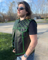 Finish Line - Green Checker - Men's Motorcycle Leather Vest - First Manufacturing Company - Flyclothing LLC