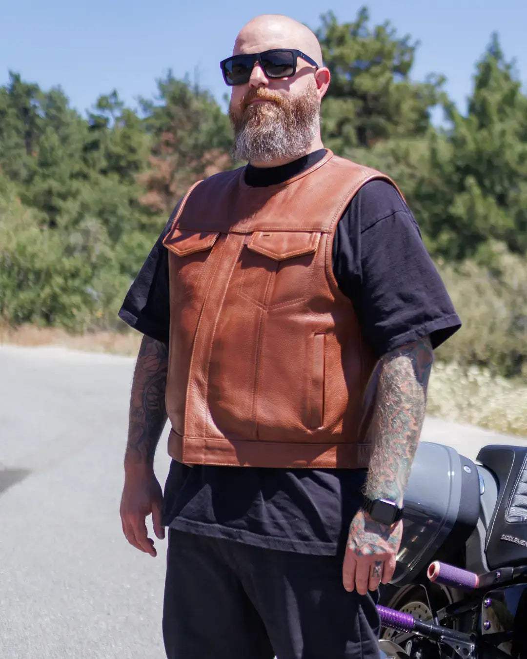 Lowside Men's Motorcycle Leather Vest - First Manufacturing Company - Flyclothing LLC