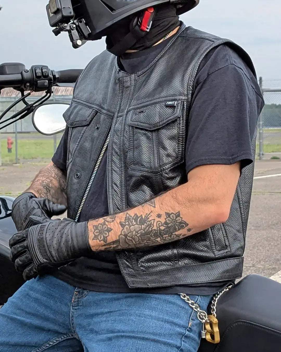 Lowside Men's Perforated Motorcycle Leather Vest - First Manufacturing Company - Flyclothing LLC