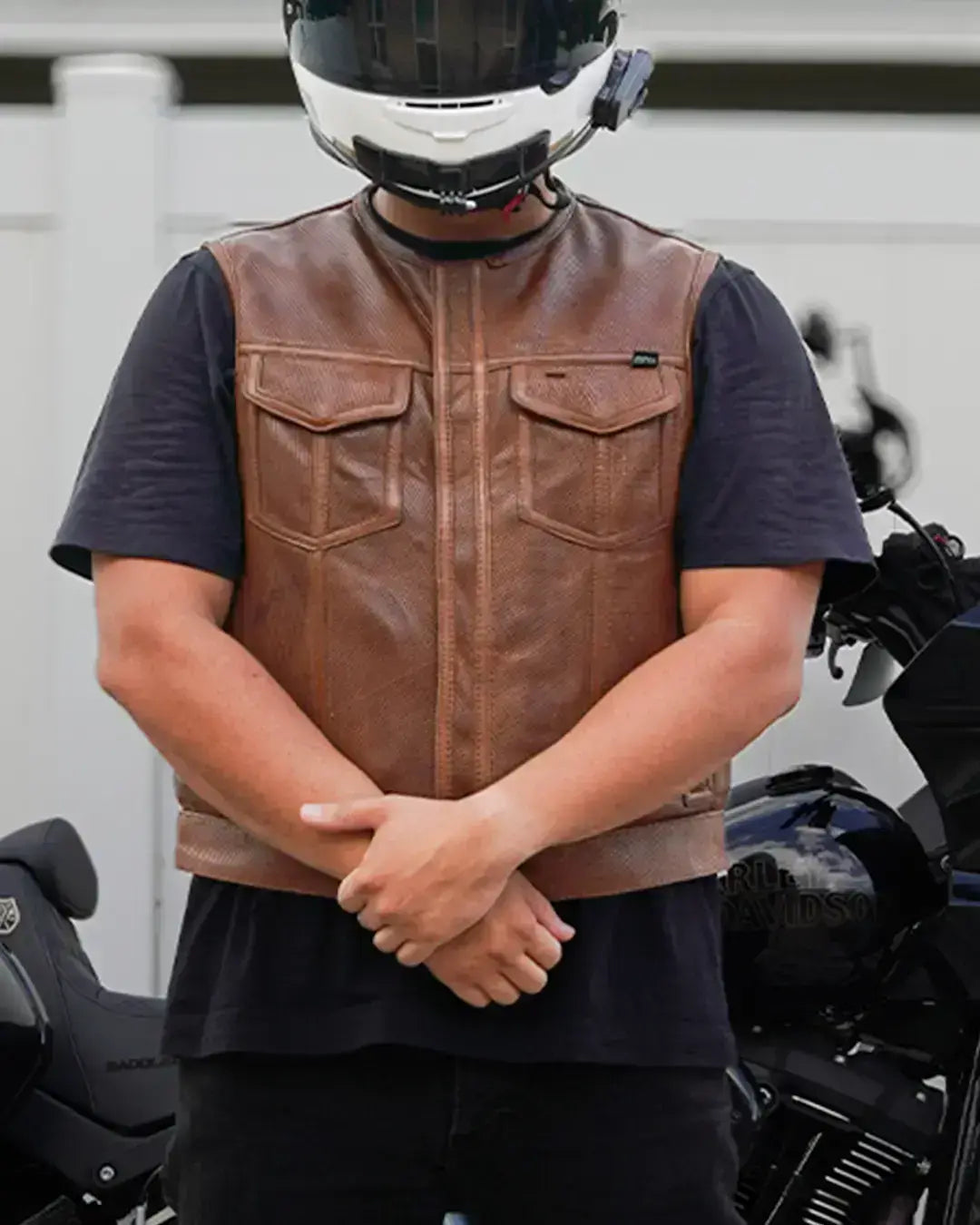 Lowside Men's Perforated Motorcycle Leather Vest - First Manufacturing Company - Flyclothing LLC