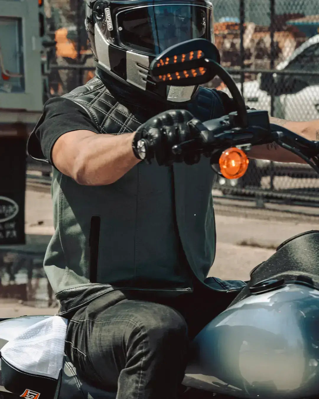 Hunt Club Motorcycle Leather Canvas Vest Green - First Manufacturing Company - Flyclothing LLC