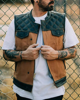 Hunt Club Motorcycle Leather Canvas Vest - First Manufacturing Company - Flyclothing LLC