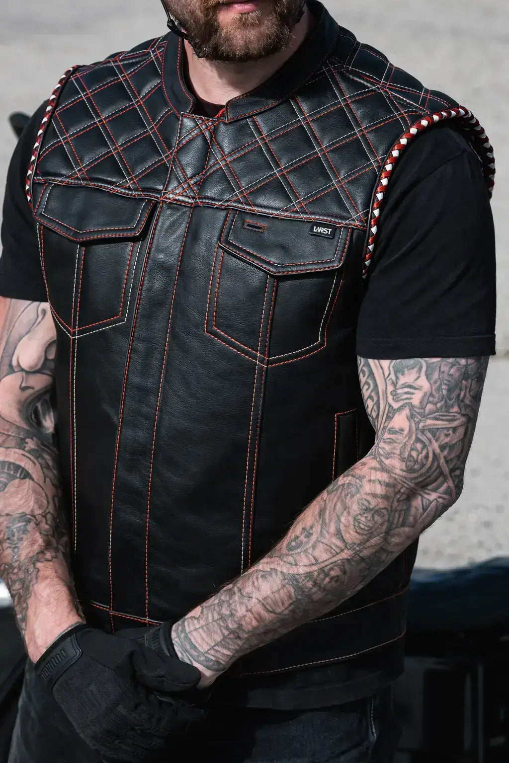 Sinister - Men's Motorcycle Leather Vest - First Manufacturing Company - Flyclothing LLC