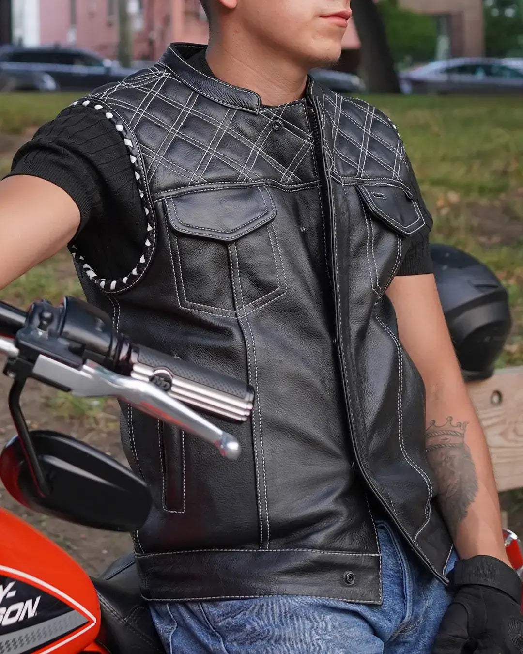 Sinister - Men's Motorcycle Leather Vest - First Manufacturing Company - Flyclothing LLC