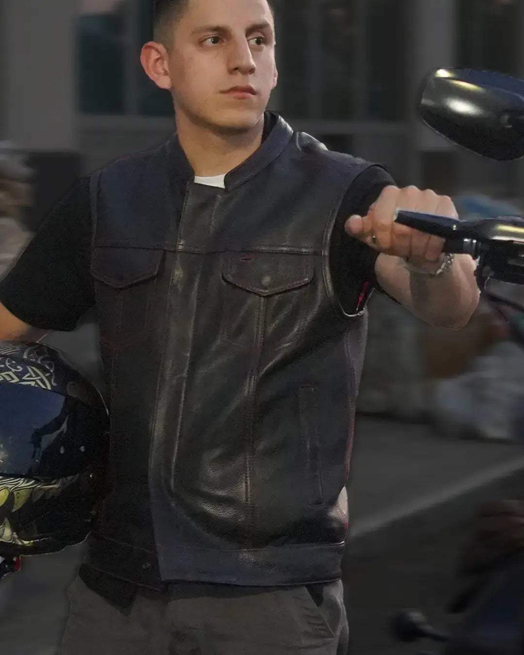 Born Free Men's Motorcycle Leather Vest - Black Stitch - First Manufacturing Company - Flyclothing LLC