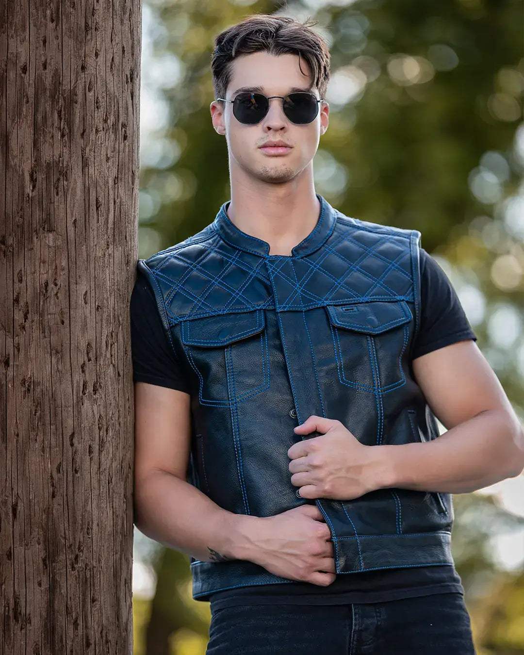 Downside Men's Motorcycle Leather Vest - First Manufacturing Company - Flyclothing LLC