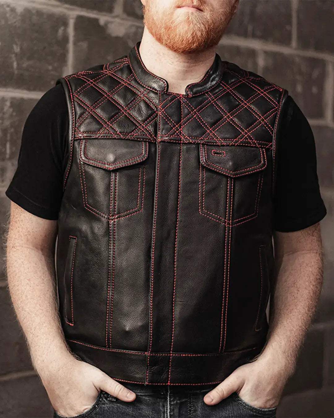 Downside Men's Motorcycle Leather Vest - First Manufacturing Company - Flyclothing LLC