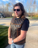 Finish Line - Orange Checker - Men's Motorcycle Leather Vest - First Manufacturing Company - Flyclothing LLC