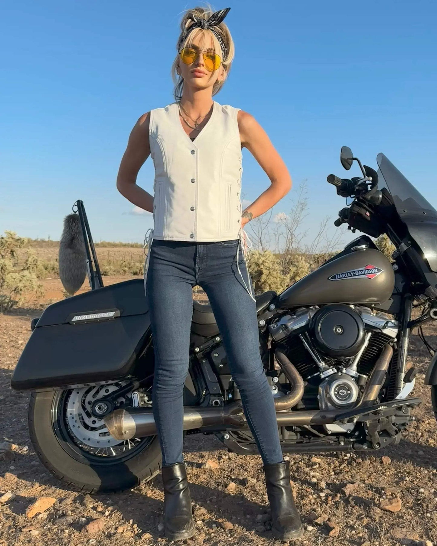 Beryl - Women's Motorcycle Leather Vest - White - First Manufacturing Company - Flyclothing LLC