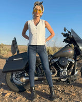 Beryl - Women's Motorcycle Leather Vest - White - First Manufacturing Company - Flyclothing LLC