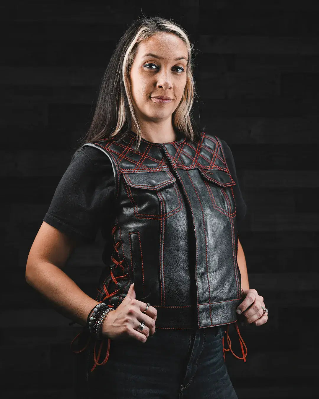 Bonnie - Women's Motorcycle Leather Vest - Diamond Quilt - First Manufacturing Company - Flyclothing LLC