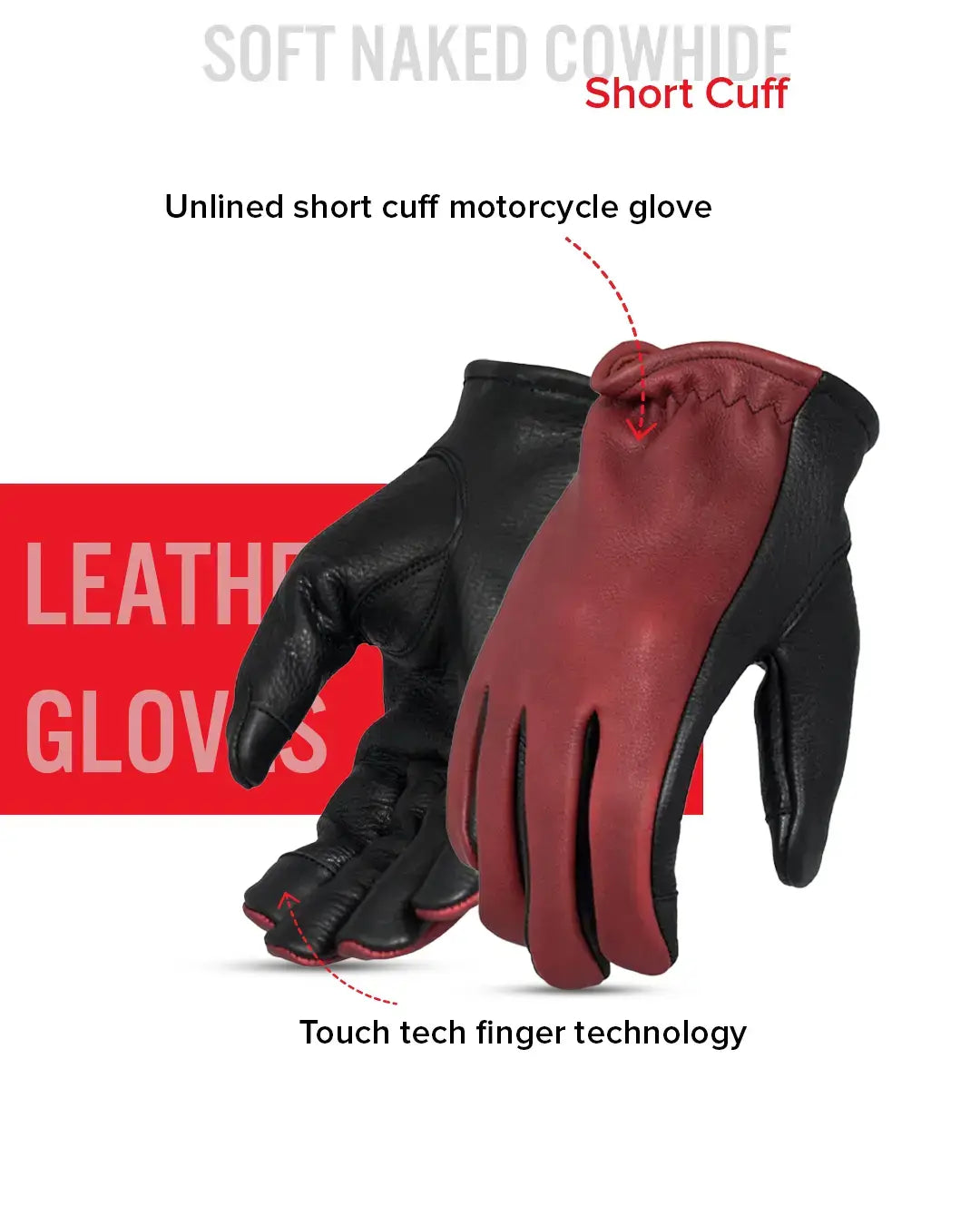 2 Tone Roper Men's Motorcycle Leather Gloves - First Manufacturing Company - Flyclothing LLC