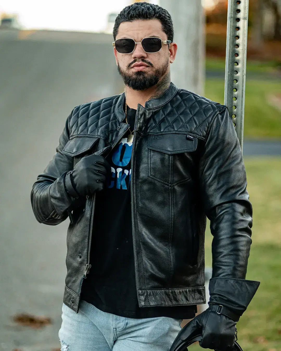 Cinder Men's Cafe Style Leather Jacket - First Manufacturing Company - Flyclothing LLC
