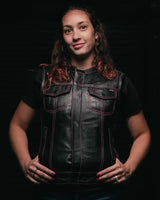 Jessica Women's Motorcycle Leather Vest - Pink - Limited Edition - First Manufacturing Company - Flyclothing LLC