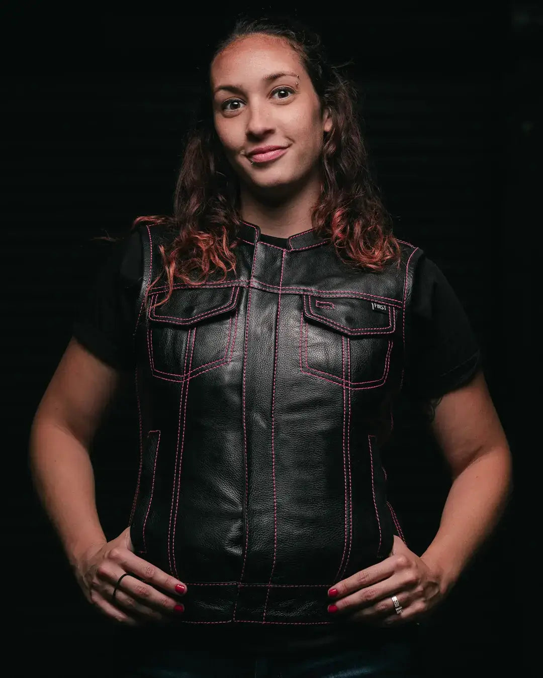 Jessica Women's Motorcycle Leather Vest - Pink - Limited Edition - First Manufacturing Company - Flyclothing LLC