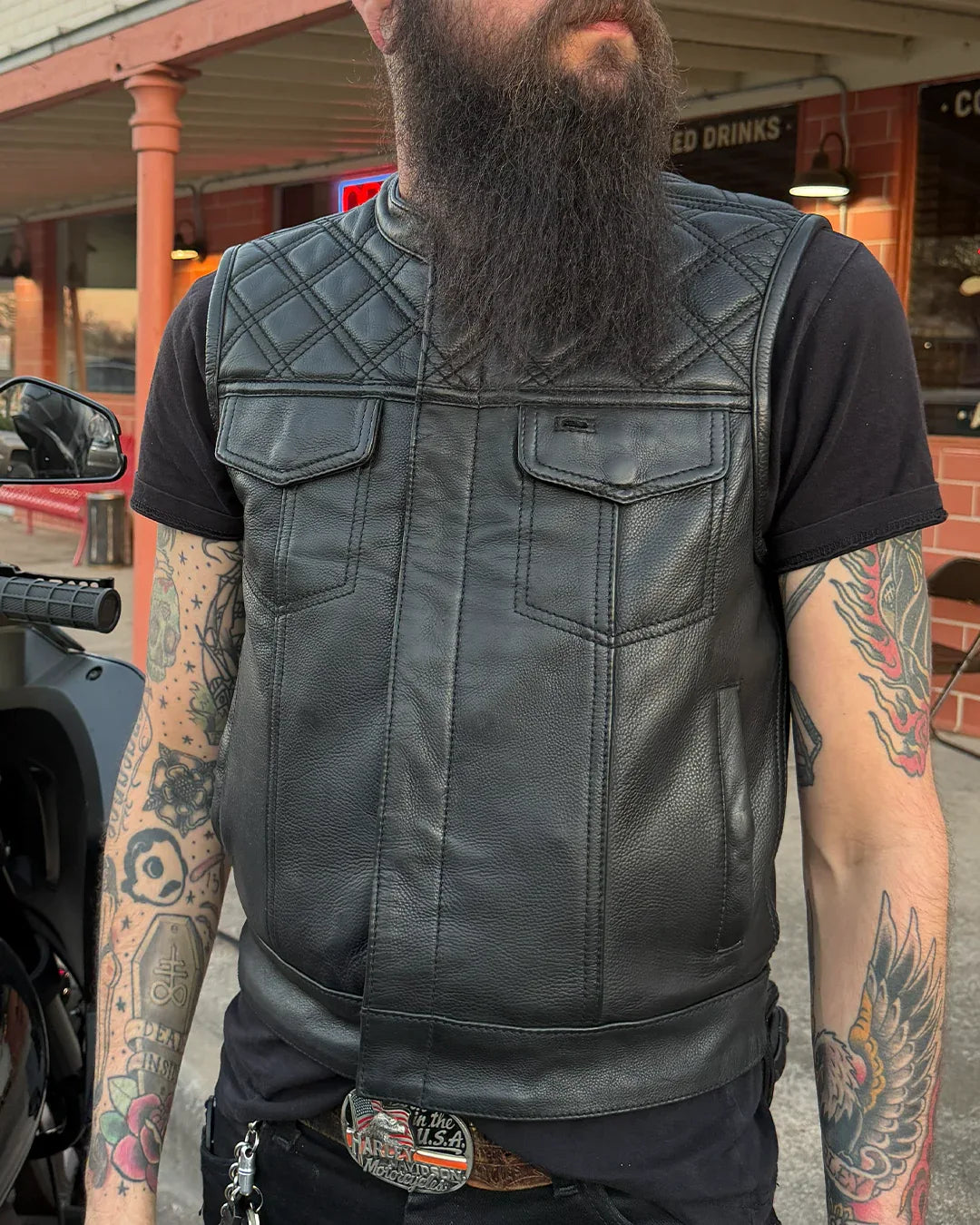 Upside Men's Club Style Leather Vest - First Manufacturing Company - Flyclothing LLC