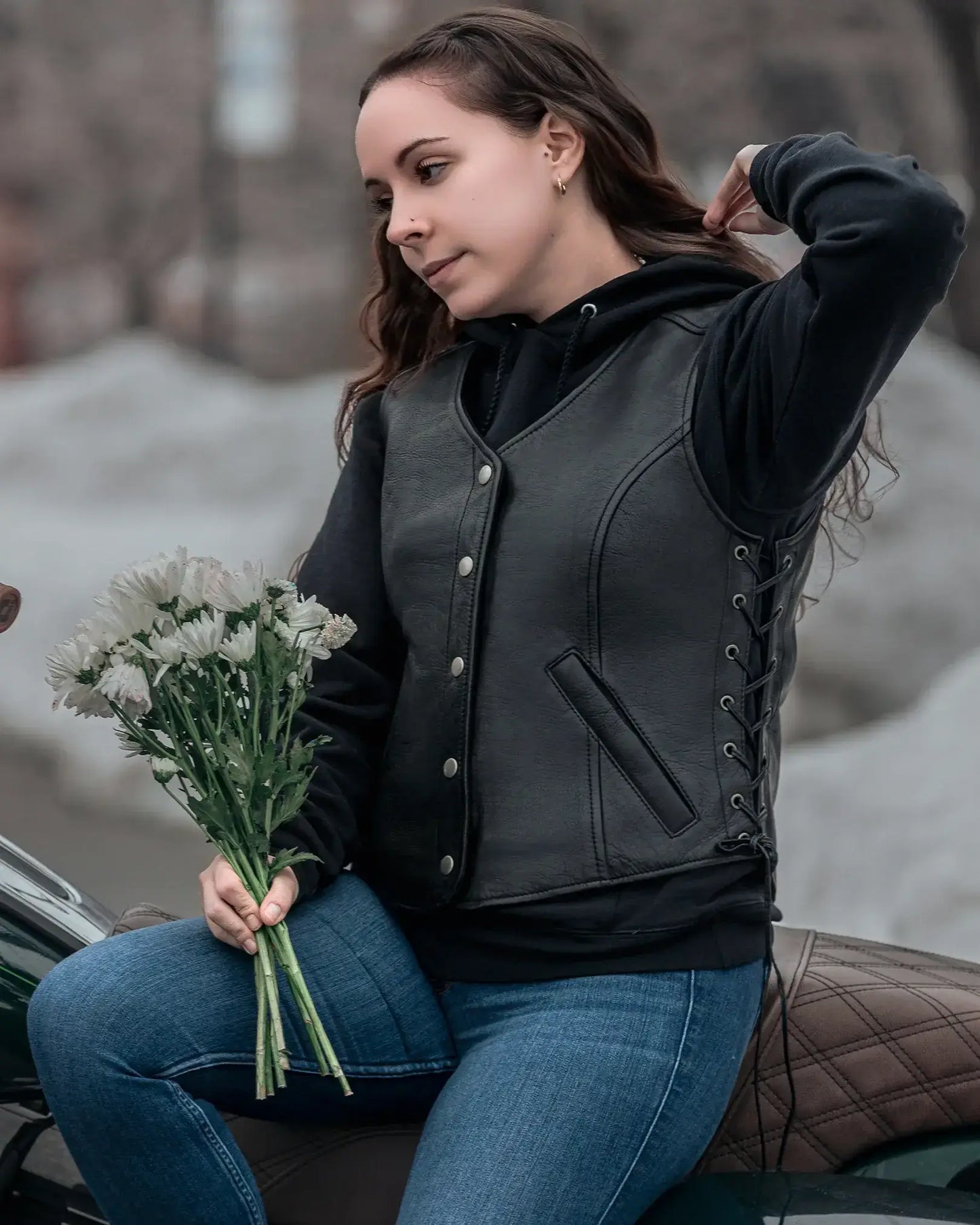 Honey Badger Women's Motorcycle Leather Vest - First Manufacturing Company - Flyclothing LLC