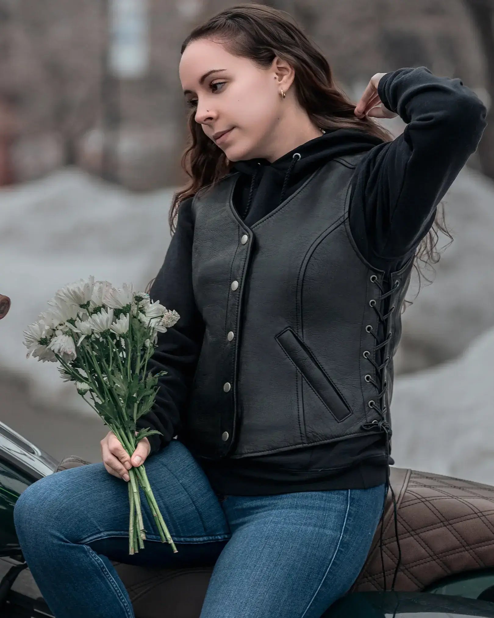 Honey Badger Women's Motorcycle Leather Vest - First Manufacturing Company - Flyclothing LLC