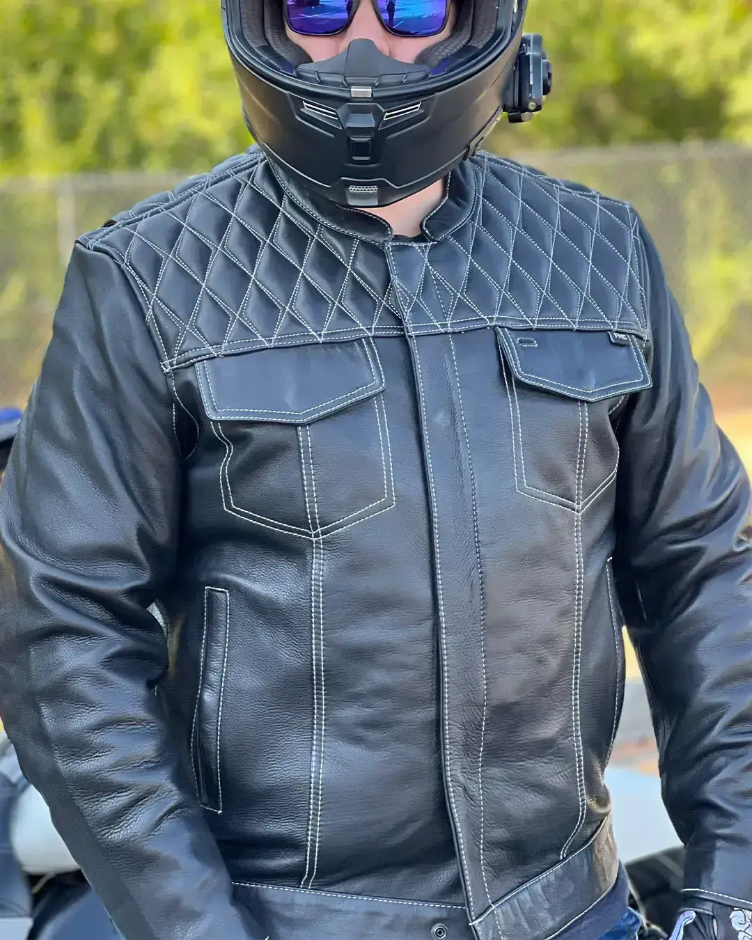 Cinder Men's Cafe Style Leather Jacket - First Manufacturing Company - Flyclothing LLC