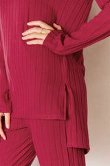 Basic Bae Full Size Ribbed Round Neck High-Low Slit Top and Pants Set - ShopBasicbae - Flyclothing LLC