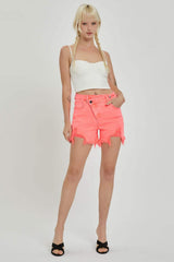 RISEN Raw Hem Asymmetrical Waist Denim Shorts - Trendsi - Flyclothing LLC