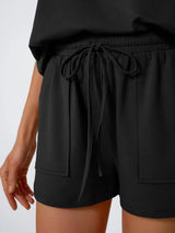 Round Neck Cap Sleeve Top and Shorts Set - Trendsi - Flyclothing LLC
