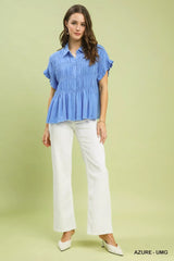 Umgee Washed Linen Blend Smocked Shirt - Trendsi - Flyclothing LLC