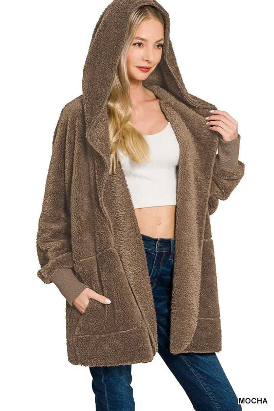 Zenana Hooded Faux Fur Jacket with Pockets - Trendsi - Flyclothing LLC