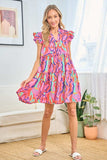 First Love Full Size Printed Ruffle Cap Sleeve Tiered Dress - Trendsi - Flyclothing LLC