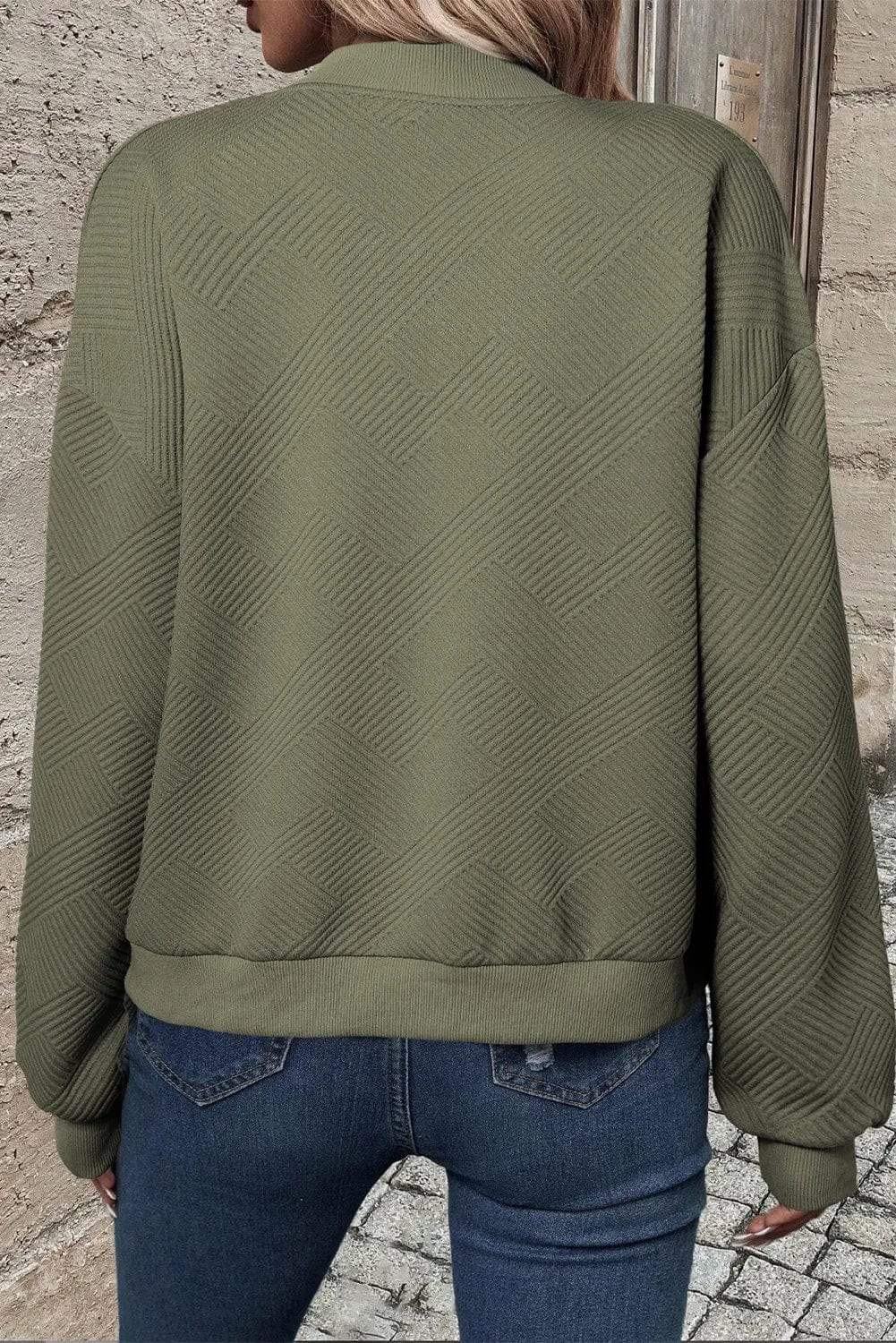 Textured Zip Up Baseball Collar Jacket - Trendsi - Flyclothing LLC