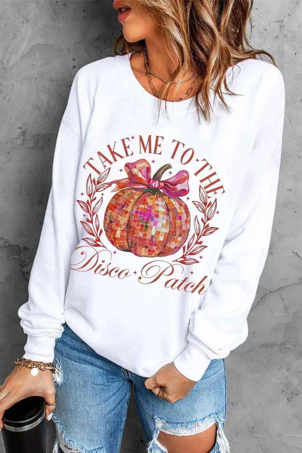Graphic Round Neck Long Sleeve Sweatshirt - Trendsi - Flyclothing LLC