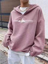 Mountain Quarter Zip Long Sleeve Hoodie - Trendsi - Flyclothing LLC