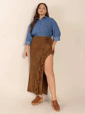 Plus Size Ruffled Slit High Rise Skirt - Trendsi - Flyclothing LLC